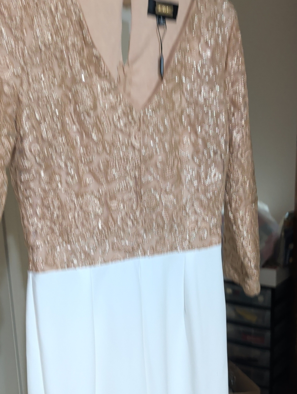 Alexia Admor Rose Gold Sequin Bodice Long Sleeve Evening Jumpsuit